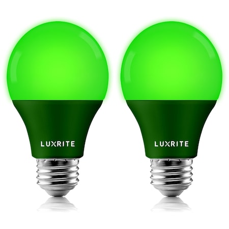 Luxrite A19 LED Light Bulbs 8W (60W Equivalent) Green Colored Bulbs Non-Dimmable E26 Base 2-Pack LR21492-2PK